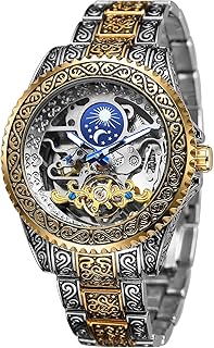 Montre automatique squelette gravée pour homme, montre-bracelet à remontage automatique avec phases