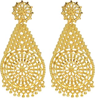 Boucles d'oreilles longues de lustre indien traditionnel plaqué or pour femmes (sje_11), laiton