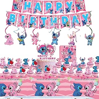L'ensemble de fournitures de fête lilo et stitch comprend une bannière joyeux anniversaire