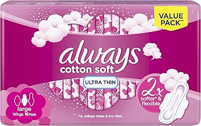 Serviettes hygiéniques en coton ultra fines et douces always, taille l, 16 serviettes