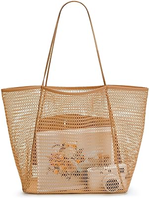 Sac de plage en maille pour femme, sac fourre-tout pliable léger avec poche