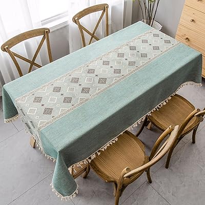 Nappe rectangulaire lavable en polyester style bohème avec pompon brodé pour cuisine