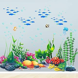 Stickers muraux sous-marins, autocollants muraux en vinyle pour récif de corail marin, amovible