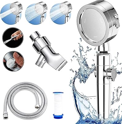 Pomme de douche à main haute pression chromée nikomi avec interrupteur pause, 3