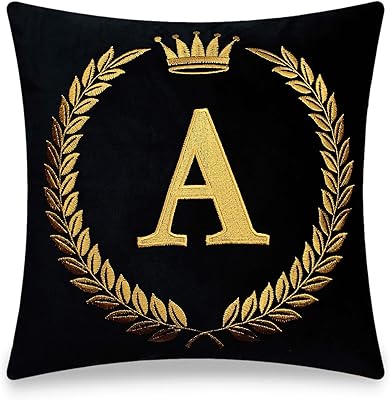 Housse de coussin en velours noir housses brodées avec lettres décoratives pour canapé