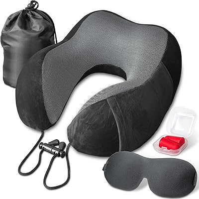 Oreiller cervical de voyage en avion, essentiels de voyage 100% mousse à mémoire