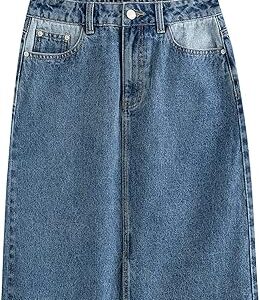 Wodow jupe longue taille haute droite mi-mollet jupe longue bureau femme couleur unie jeans jupe bleue. Diaytar : Acheter moins cher n'a jamais été aussi facile