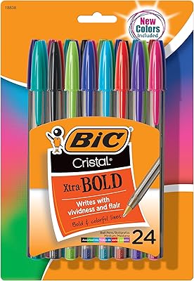 Stylo à bille bic crystal extra bold fashion, pointe large (1,6 mm), couleurs