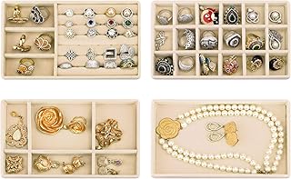 Homarket lot de 4 plateaux de rangement de bijoux empilables pour tiroirs, vitrine de bijoux, conteneur de rangement pour boucles d'oreilles, colliers, bagues et bracelets avec séparateurs amovibles (beige). Le e-commerce qui respecte votre pouvoir d'achat : Diaytar