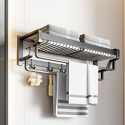 Porte-serviettes de salle de bain 24 hocl avec étagère, porte-serviettes mural en aluminium
