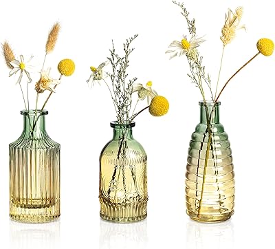 Ensemble de 3 vases en verre gaufré petit vase à fleurs antique