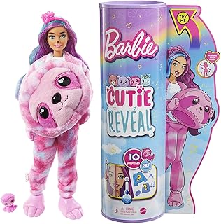 Poupée barbie cutie reveal fantasy series avec costume de paresseux en peluche