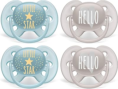 Philips avent sucettes extra douces 6-18 mois, little star et hello designs, lot
