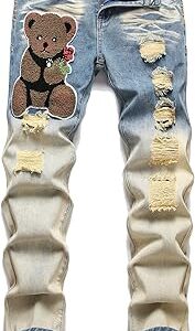 Anyhug amiri pants men bear patched rip roll up hem jeans (couleur : multicolore, taille : 30). Diaytar : Le discount nouvelle génération au Sénégal