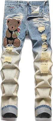 Anyhug amiri pants men bear patched rip roll up hem jeans
