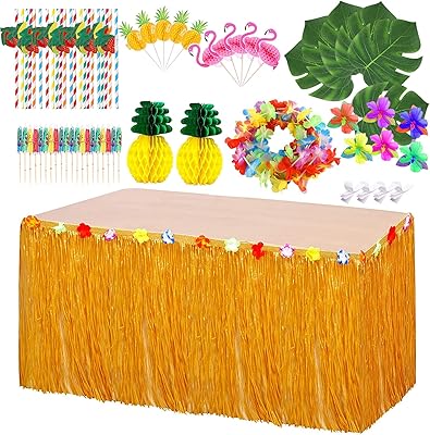 Décorations de fête luau hawaïenne, ensemble de nappes en herbe hawaïenne, fournitures