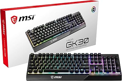 Clavier de jeu msi vigor gk30 rgb, éclairage rvb 6 zones, hydrofuge