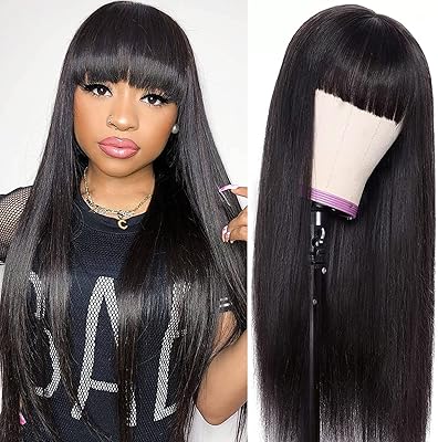 Perruques de cheveux humains lisses rebecca fashion avec frange 26 " perruques longues