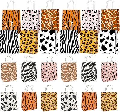 Sacs cadeaux en papier kraft 24 pièces sacs à bonbons imprimés animaux