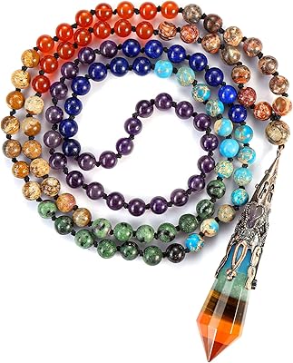 Pendentif en cristal de guérison 7 chakras reiki, quartz avec perles de yoga