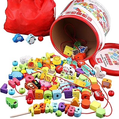 Jouet de puzzle de perles en bois avec cordon de serrage préscolaire nc