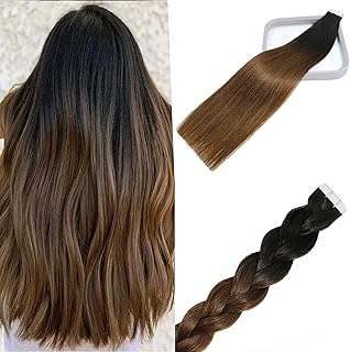 Extensions de cheveux à ruban adhésif balayage noir naturel décolorant à brun moyen