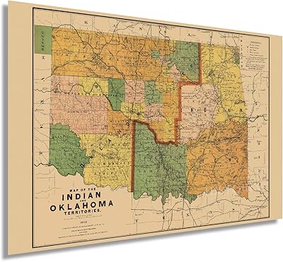 Carte des territoires indiens et de l'oklahoma 1892 24 x 36