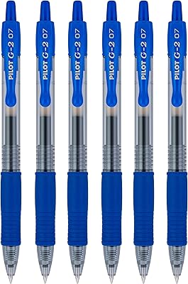 Stylo à encre gel rétractable pilot (bleu, bl-g2-7) - paquet de 6