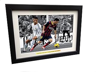 Cadre photo de football noir 12x8 signé, lionel messi barcelone cristiano ronaldo real