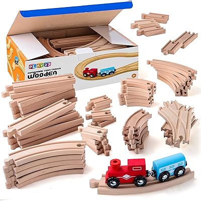 Play22 rails de train en bois coffret 52 pièces +