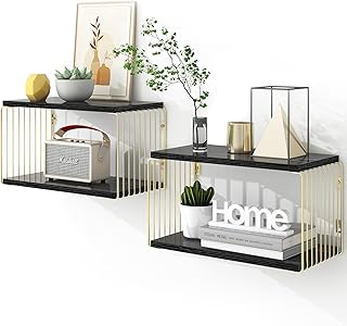 Lot de 2 tables de chevet flottantes, doré + noir