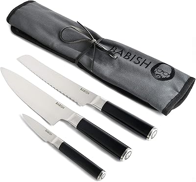 Couverts babish avec rouleau à couteaux en acier allemand, 4 pièces, acier inoxydable