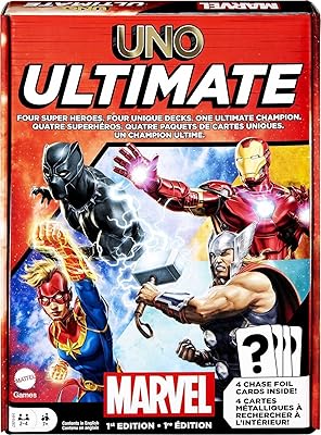 Jeu de cartes uno marvel ultimate avec 4 cartes métallisées à collectionner