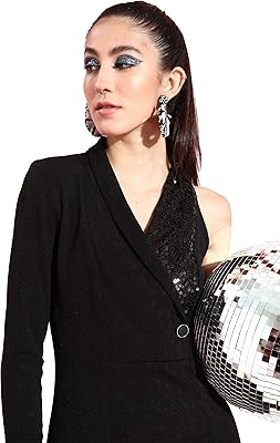 Robe longue asymétrique unie à sequins pour femme (moaw21d13-37-62)
