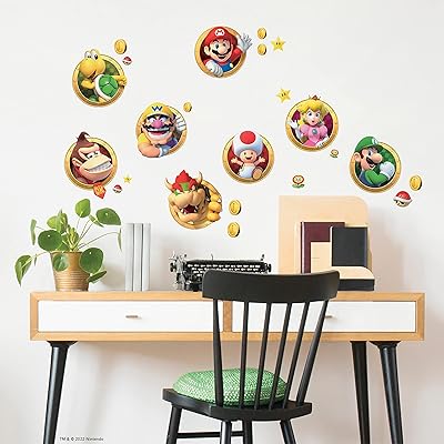 Roommates rmk5224scs autocollants muraux à décoller et à coller super mario, jaune, vert