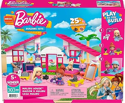 Maison barbie malibu mega construx, jouets de construction pour enfants gwr34, multicolore