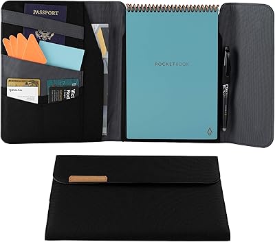 Couverture pliante à capsule 100 % recyclable rocketbook avec porte-stylo, clip magnétique