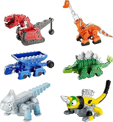 Ensemble dinotrux avec 6 véhicules jouets, moitié dinosaure, moitié véhicule de construction, comprend