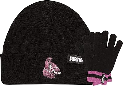 Ensemble bonnet et gants fortnite llama pour garçons | produit officiel noir, taille