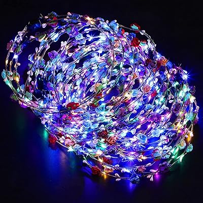Couronne de fleurs lumineuses, bandeau et couronne à led qui brillent dans le noir