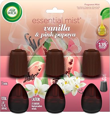 Recharge de brume essentielle air wick, 3 unités, vanille et papaye rose, diffuseur