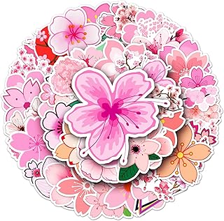 50pcs autocollants de fleurs de cerisier pour bouteille d'eau ordinateur portable skateboard bagages