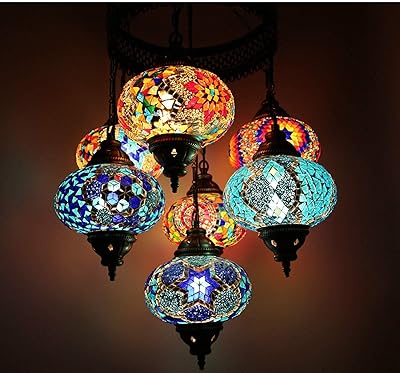 Lampe de plafond traditionnelle multicolore faite à la main à partir de mosaïques