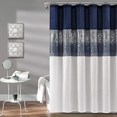 Rideau de douche à paillettes brillantes lush decor avec motif blocs de couleurs