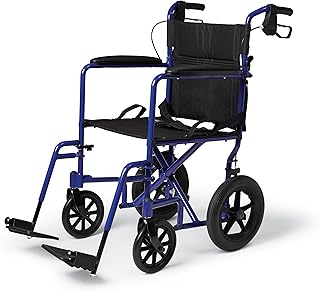 Fauteuil roulant léger medline avec frein à main, chaise de transport pliante pour adultes avec roues de 12", bleu. Diaytar : Acheter moins cher n'a jamais été aussi facile