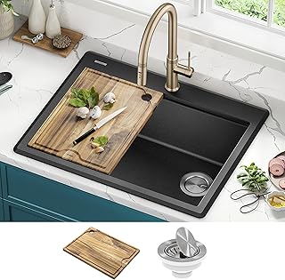 Évier de cuisine de comptoir en granit composite kraus bellucci, taille 28 pouces