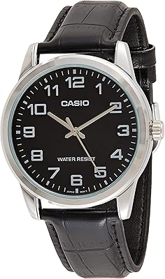 Montre casio pour homme avec cadran noir et bracelet en cuir, mtp-v001l-1budf, noir
