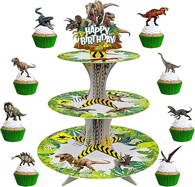 24 pièces de décorations de cupcakes dinosaures et dinosaures ensemble de fournitures fête