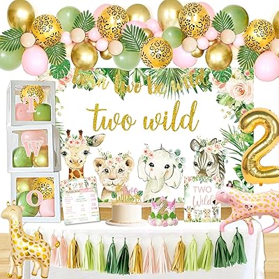 Ysh mfux ​​​​fournitures de fête pour 2e anniversaire de filles décorations d'animaux safari