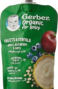 Gerber bio pour bébés fruits & céréales – pomme, myrtille & avoine 110g. Diaytar : Parce que vous méritez le meilleur sans vous ruiner